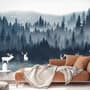 Misty Forest Landscape and Horned Deer Wallpaper Mural