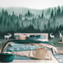 Misty Forest Landscape and Horned Deer Wallpaper Mural