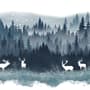Misty Forest Landscape and Horned Deer Wallpaper Mural