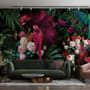 Pink Parrot with Colorful Floral Wallpaper Mural