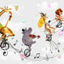 Cartoon Animal with Music Note Wallpaper Mural