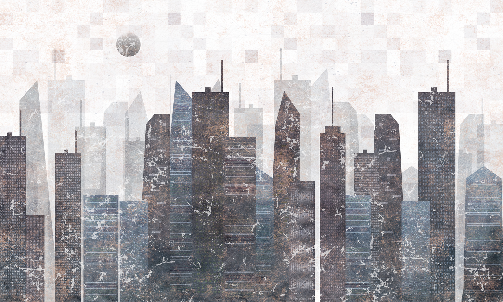 Vintage Geometric City Wallpaper Mural