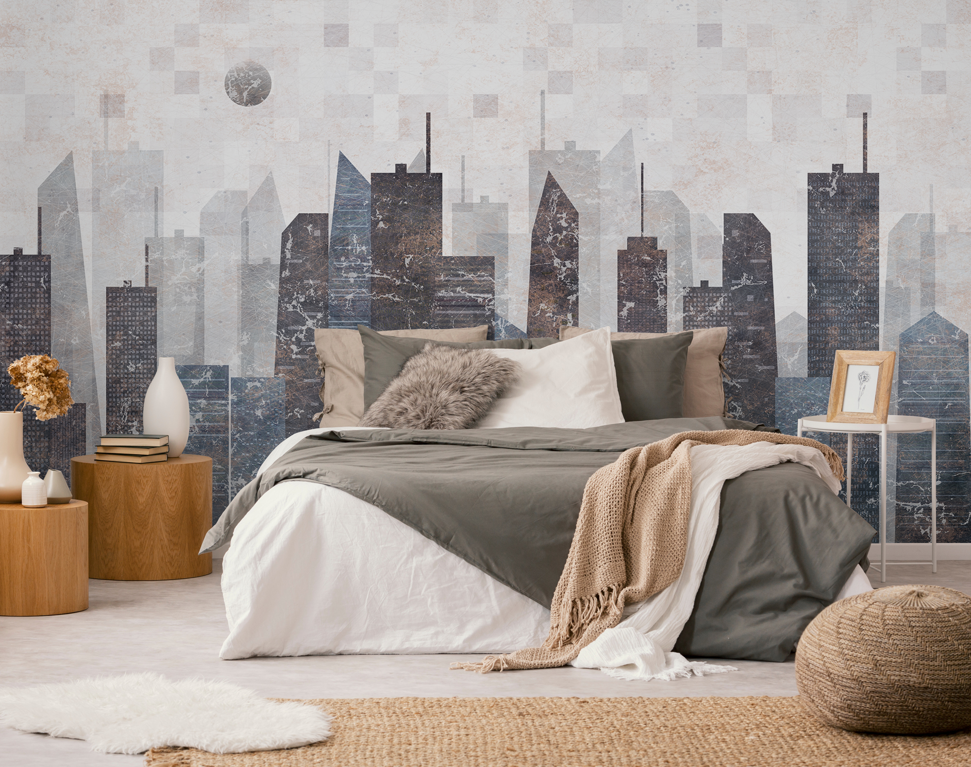 Vintage Geometric City Wallpaper Mural