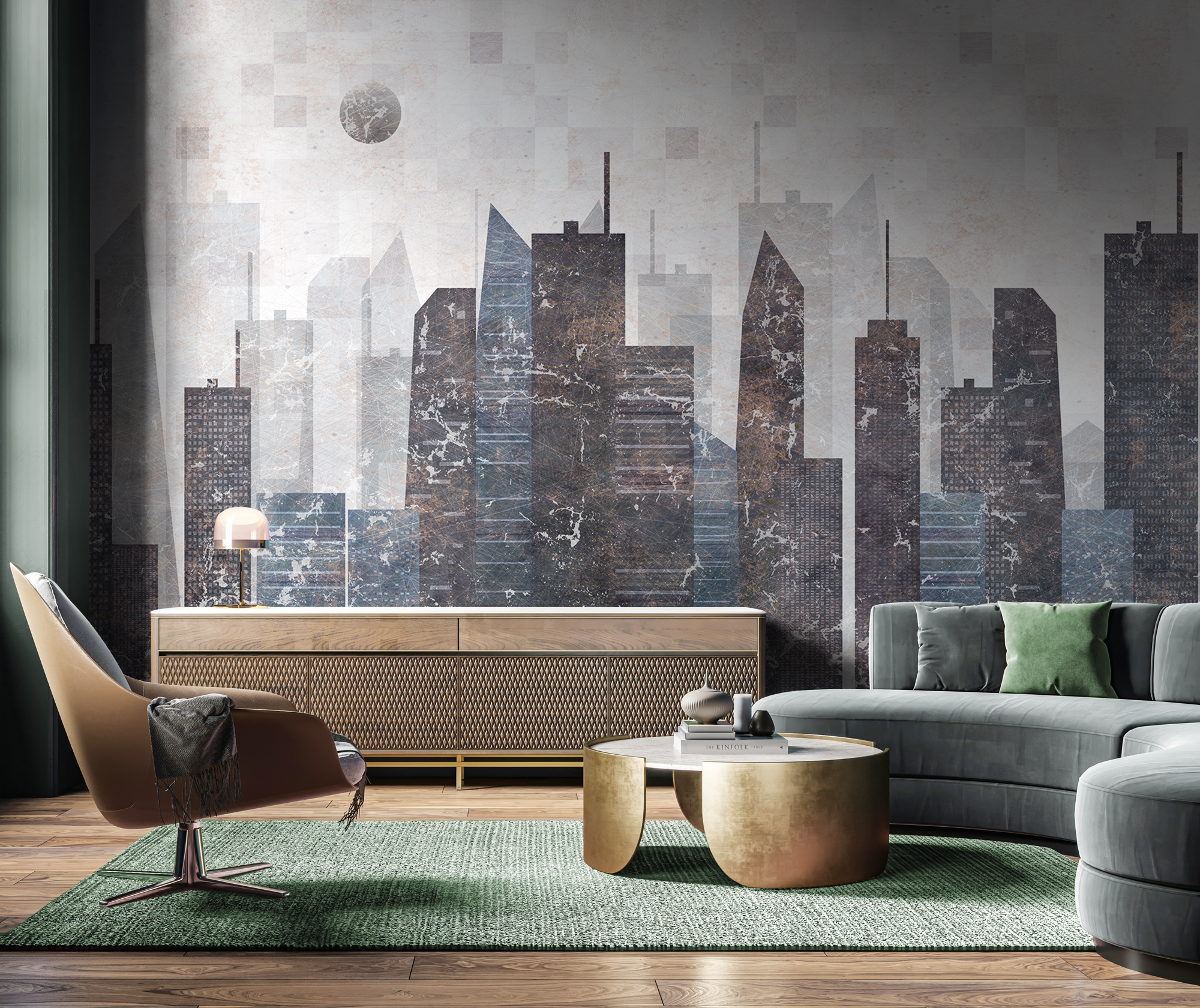 Vintage Geometric City Wallpaper Mural