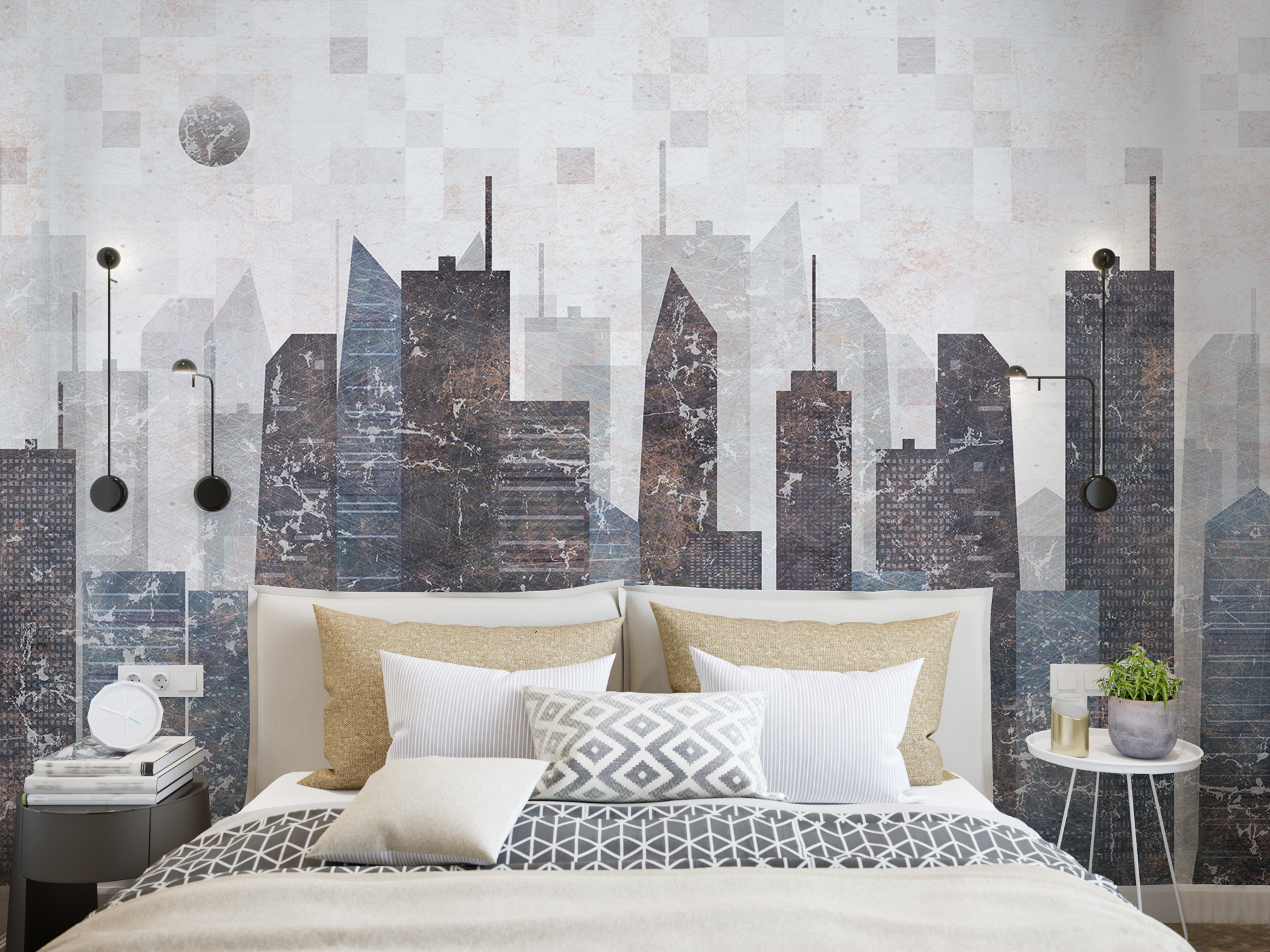 Vintage Geometric City Wallpaper Mural