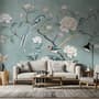 Vintage Peony Floral and Swallow Wallpaper Mural