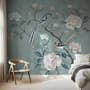 Vintage Peony Floral and Swallow Wallpaper Mural