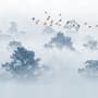 Misty Forest with Birds Wallpaper Mural