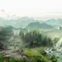 Waterfall with Misty Green Forest Landscape Wallpaper Mural