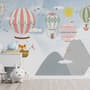Kinder Cartoon Berglandschaft und Heißluftballon Fototapete