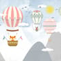 Kinder Cartoon Berglandschaft und Heißluftballon Fototapete