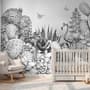 Monochrome Cactus Floral with Flamingo Drawing Wallpaper Mural