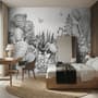 Monochrome Cactus Floral with Flamingo Drawing Wallpaper Mural