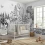 Monochrome Cactus Floral with Flamingo Drawing Wallpaper Mural