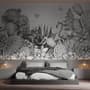 Monochrome Cactus Floral with Flamingo Drawing Wallpaper Mural