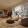 Monochrome Cactus Floral with Flamingo Drawing Wallpaper Mural