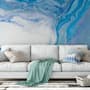 Papier peint panoramique abstrait à motifs de vagues turquoise