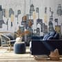 Watercolor City Silhouette Wallpaper Mural