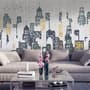 Watercolor City Silhouette Wallpaper Mural