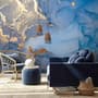 Blue Gold Look Marble with Splash Wallpaper Mural