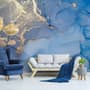 Blue Gold Look Marble with Splash Wallpaper Mural