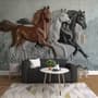3D Embossed Look Horses Wallpaper Mural