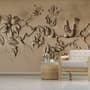 3D Embossed Look Cement Floral Tree Wallpaper Mural
