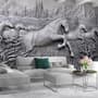 3D Embossed Look Cement Angel Horses Wallpaper Mural