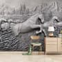 3D Embossed Look Cement Angel Horses Wallpaper Mural