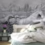 3D Embossed Look Cement Angel Horses Wallpaper Mural