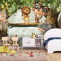 Papier peint panoramique girafe et lion roi en aspect 3D