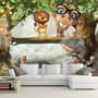 Papier peint panoramique girafe et lion roi en aspect 3D