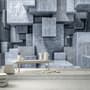 3D Look Concrete Style Gray Abstract Cubes Wallpaper Mural