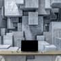 3D Look Concrete Style Gray Abstract Cubes Wallpaper Mural