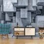 3D Look Concrete Style Gray Abstract Cubes Wallpaper Mural