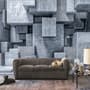 3D Look Concrete Style Gray Abstract Cubes Wallpaper Mural