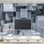 3D Look Concrete Style Gray Abstract Cubes Wallpaper Mural
