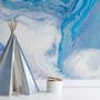 Papier peint panoramique abstrait à motifs de vagues turquoise
