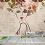 Woman Face Art with Winter Leaf Wallpaper Mural