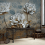 Papier peint panoramique floral pivoine peinture à l'huile vintage 