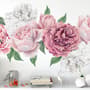Aquarell Wandtattoo: Rosa und Weiße Pfingstrosenblumenstrauß mit Rosenknospe