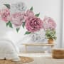 Aquarell Wandtattoo: Rosa und Weiße Pfingstrosenblumenstrauß mit Rosenknospe