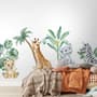 Kids Cute Safari Animal with Tropical Trees Wall Decal Sticker