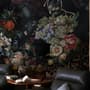 Papier peint panoramique hollandais foncé Bouquet floral avec oiseaux