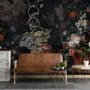 Papier peint panoramique hollandais foncé Bouquet floral avec oiseaux