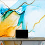 Blue Yellow Watercolor Brush with Modern Lines Wallpaper Mural
