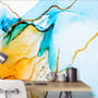 Blue Yellow Watercolor Brush with Modern Lines Wallpaper Mural