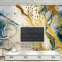 Dark Blue Ocean Brushes with Gold Style Waves Wallpaper Mural