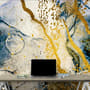 Dark Blue Ocean Brushes with Gold Style Waves Wallpaper Mural