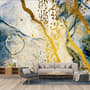 Dark Blue Ocean Brushes with Gold Style Waves Wallpaper Mural